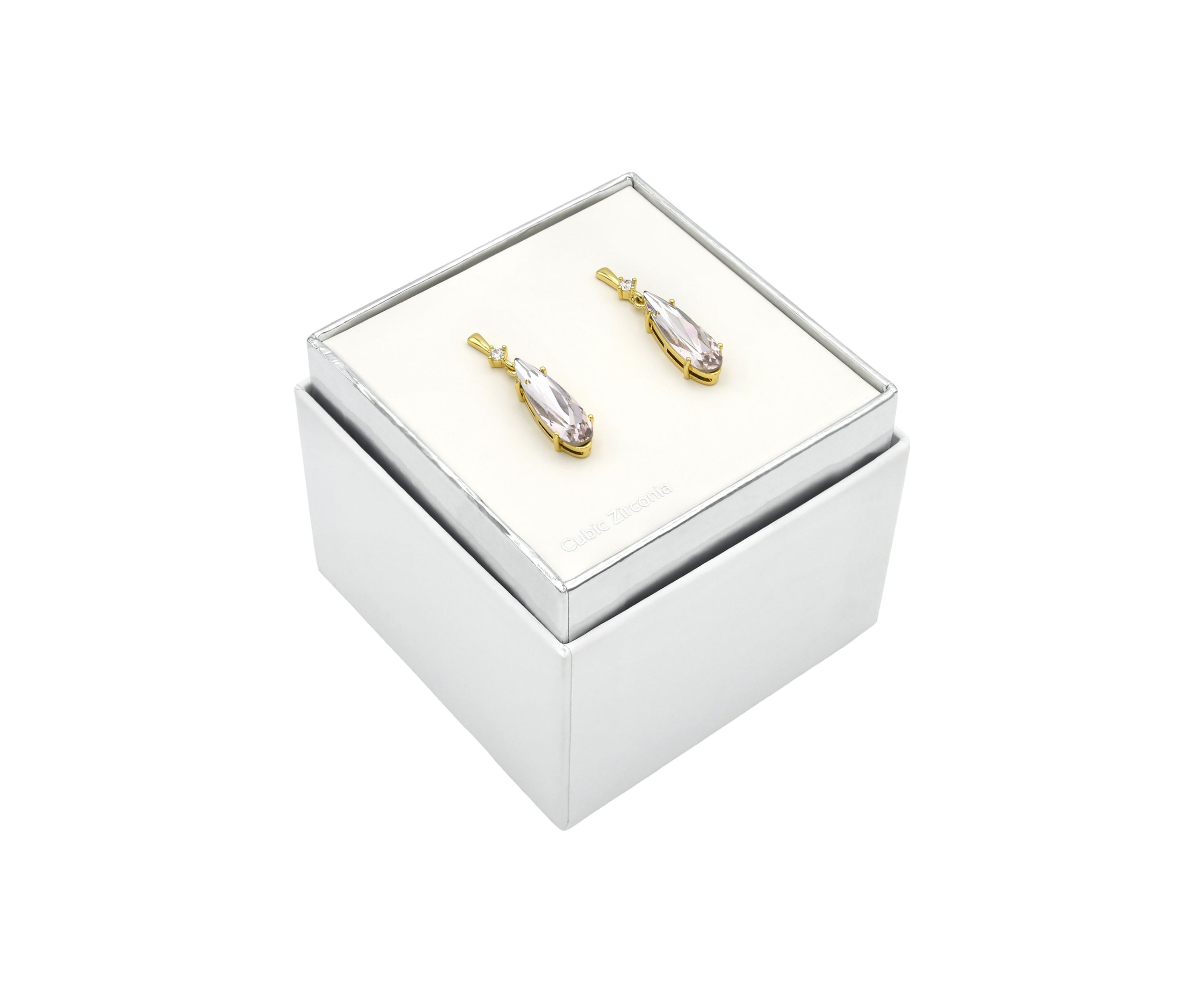 Lab Grown Gold Tone Vintage Rose Crystal Teardrop Earrings