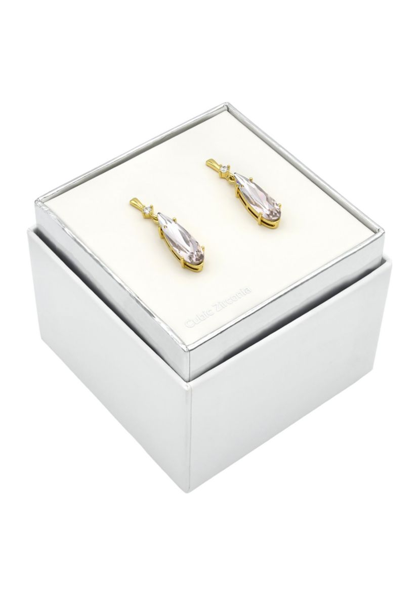 Lab Grown Gold Tone Vintage Rose Crystal Teardrop Earrings