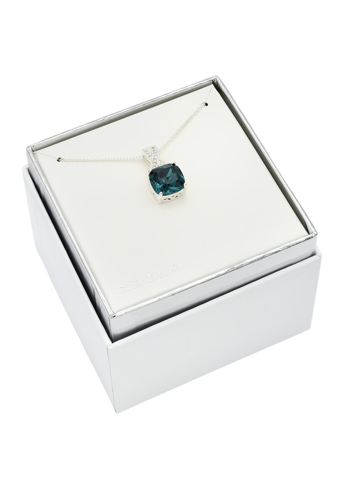 Lab Grown Silver Tone Denim Blue Crystal and Pavé Cubic Zirconia Pendant Necklace