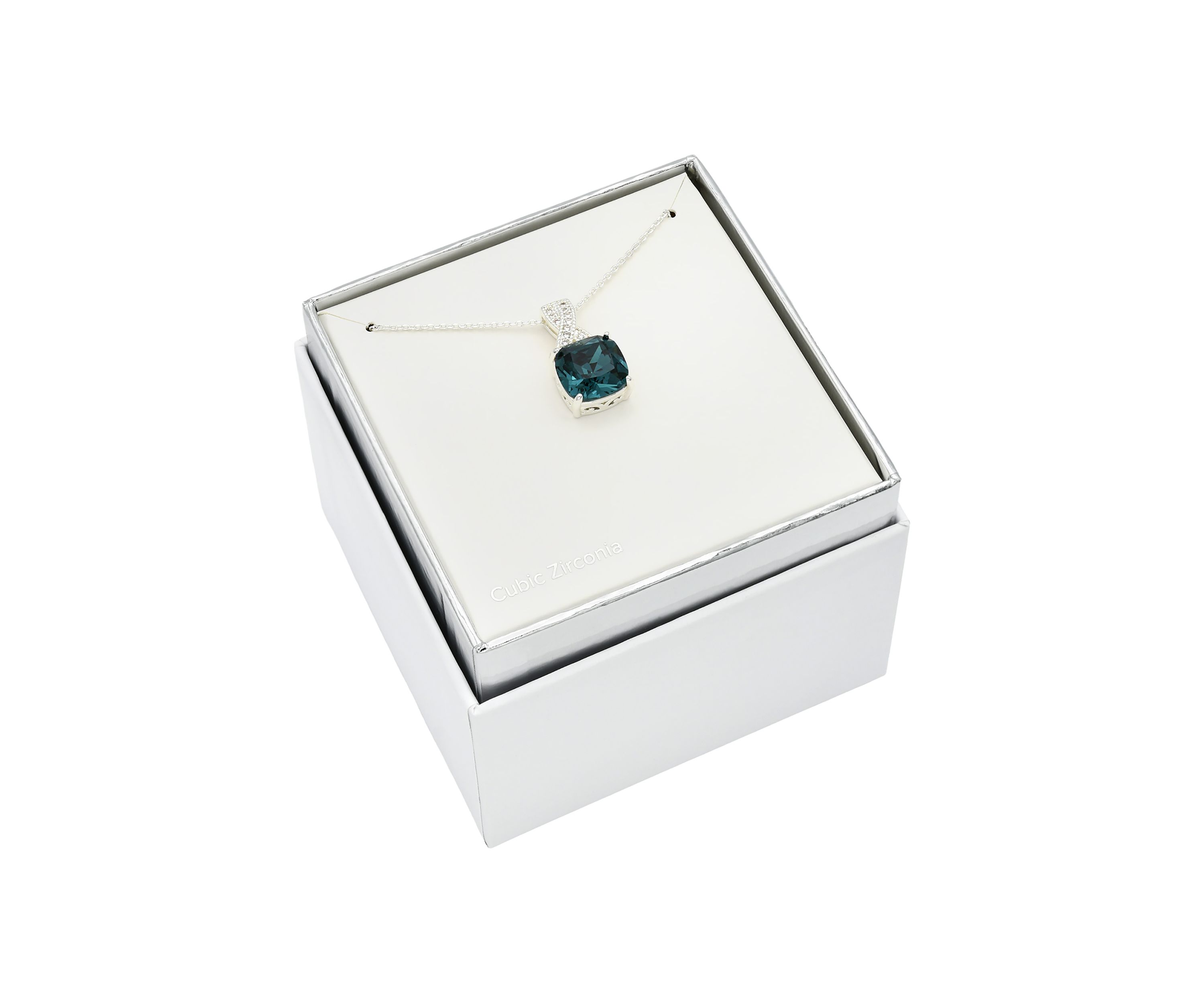 Lab Grown Silver Tone Denim Blue Crystal and Pavé Cubic Zirconia Pendant Necklace
