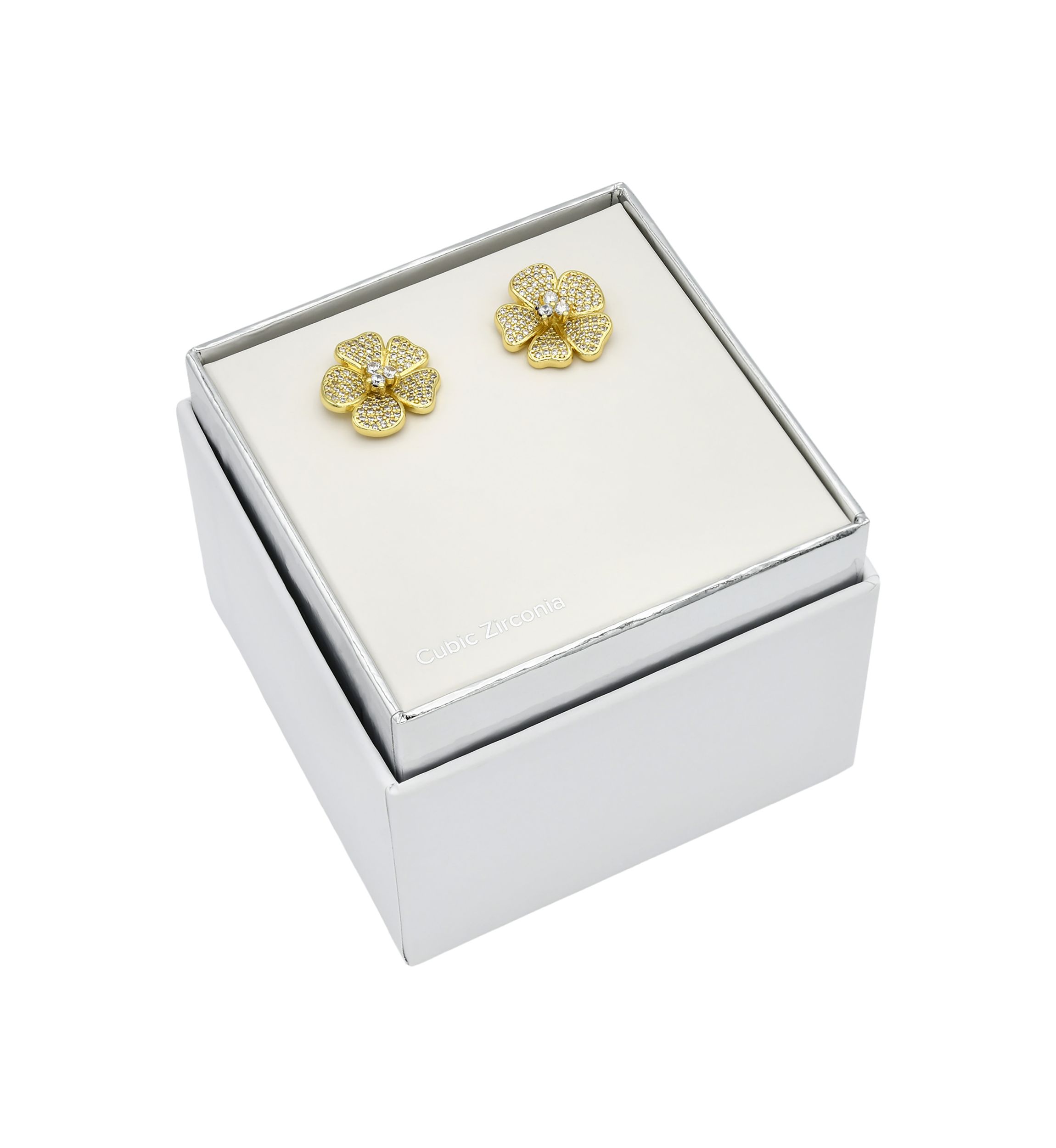 Lab Grown Gold Tone Pavé Cubic Zirconia Flower Earrings