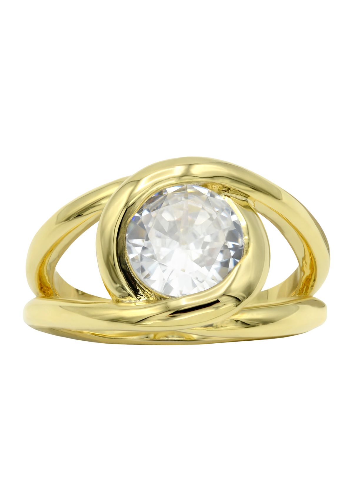 Lab Grown Gold Tone Round Cubic Zirconia Wrap Halo Ring