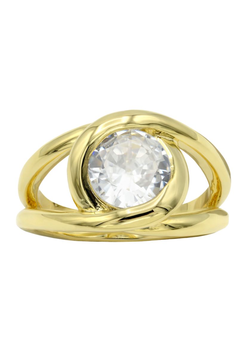 Lab Grown Gold Tone Round Cubic Zirconia Wrap Halo Ring