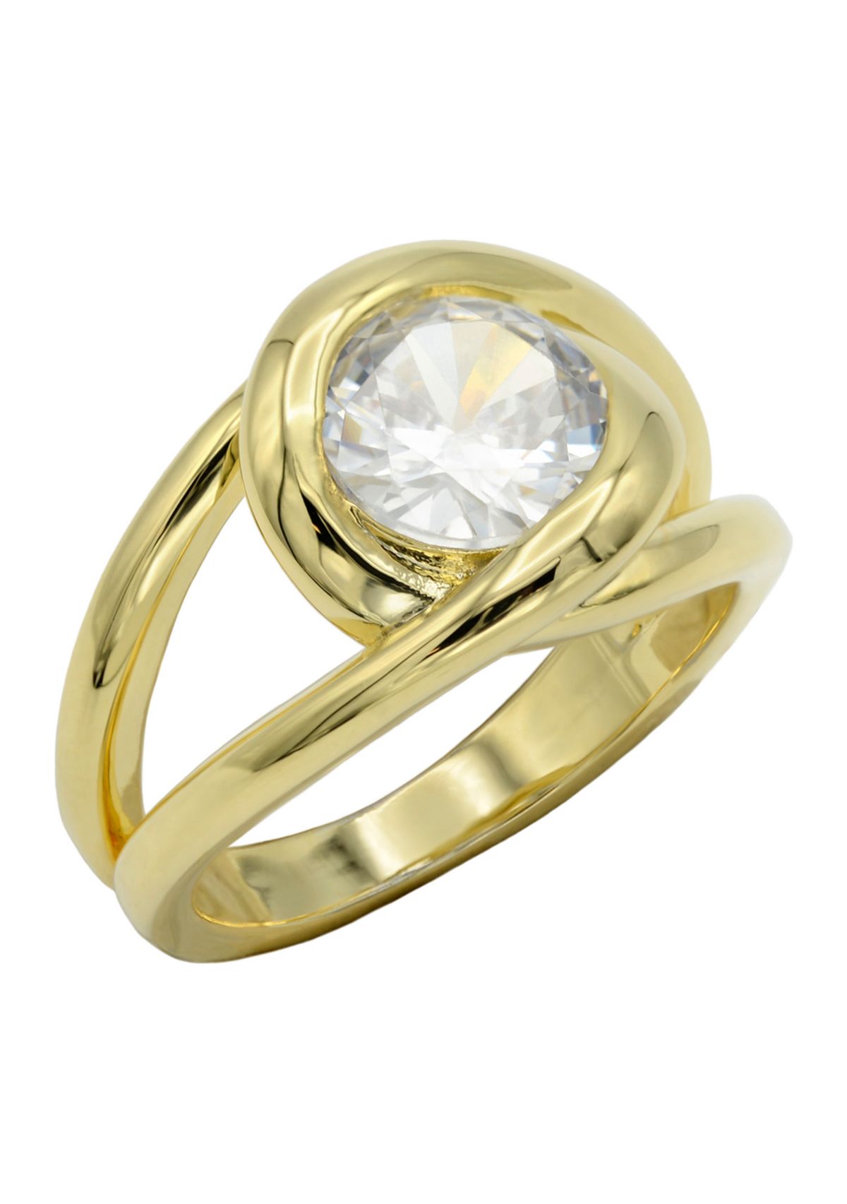 Lab Grown Gold Tone Round Cubic Zirconia Wrap Halo Ring