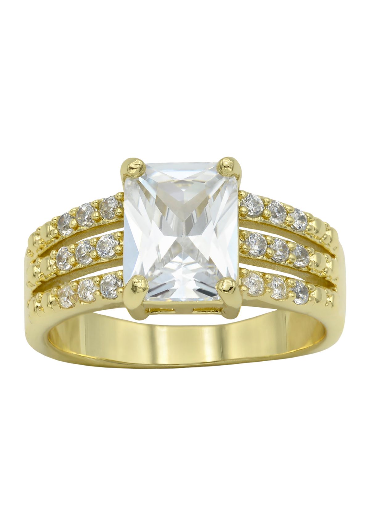 Lab Grown Gold Tone Emerald with Pavé Cubic Zirconia Triple Open Band Ring