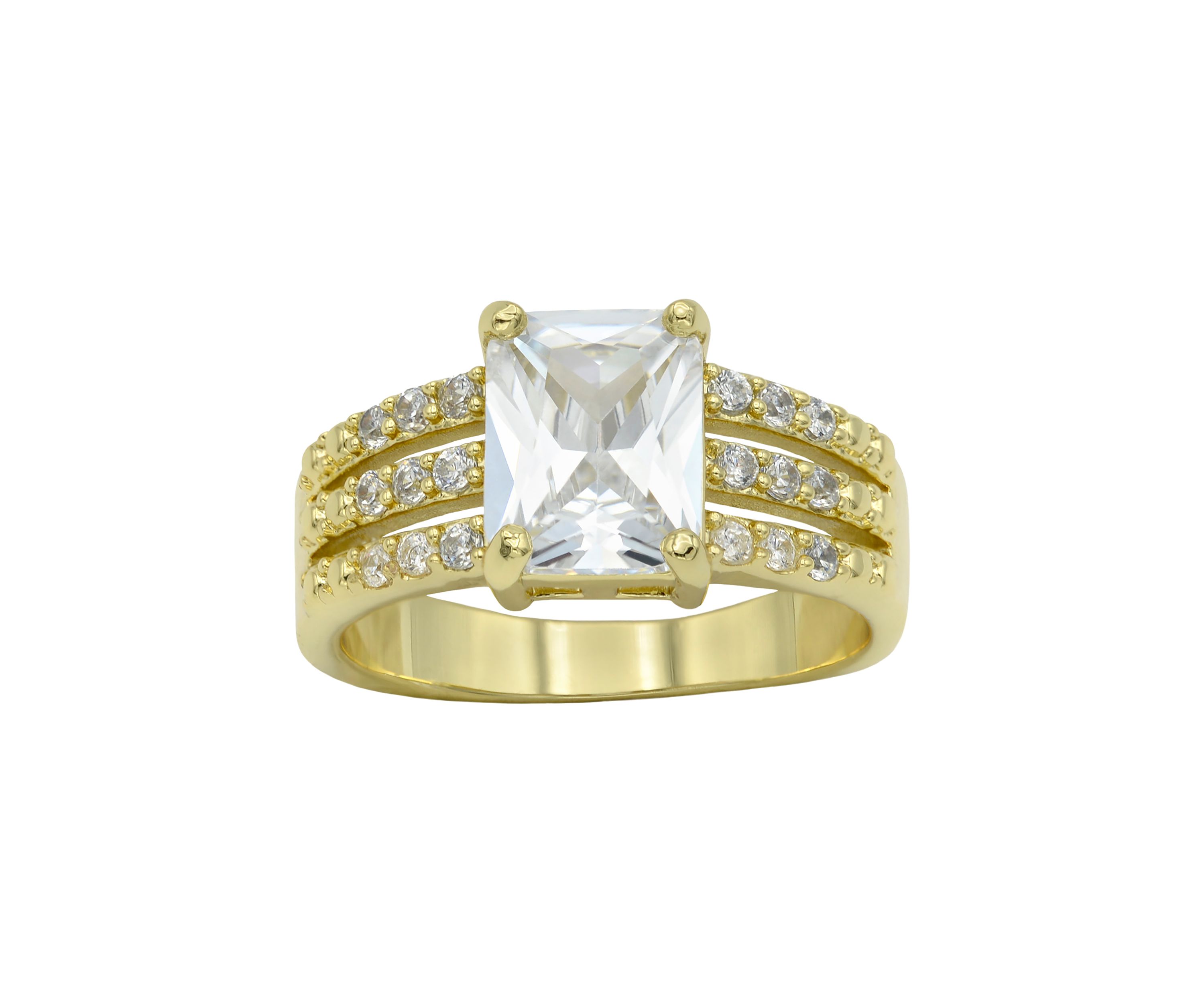 Lab Grown Gold Tone Emerald with Pavé Cubic Zirconia Triple Open Band Ring
