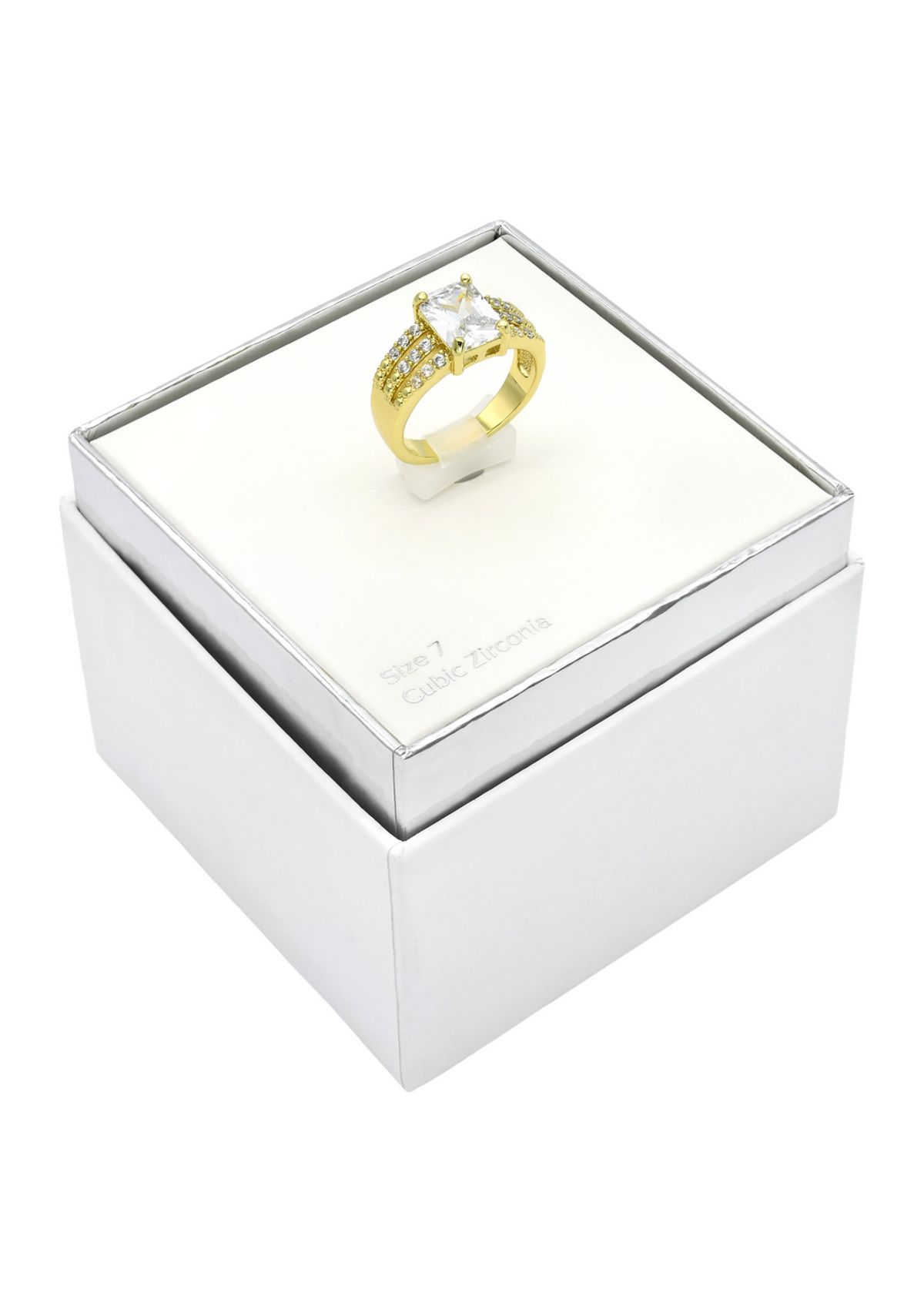 Lab Grown Gold Tone Emerald with Pavé Cubic Zirconia Triple Open Band Ring