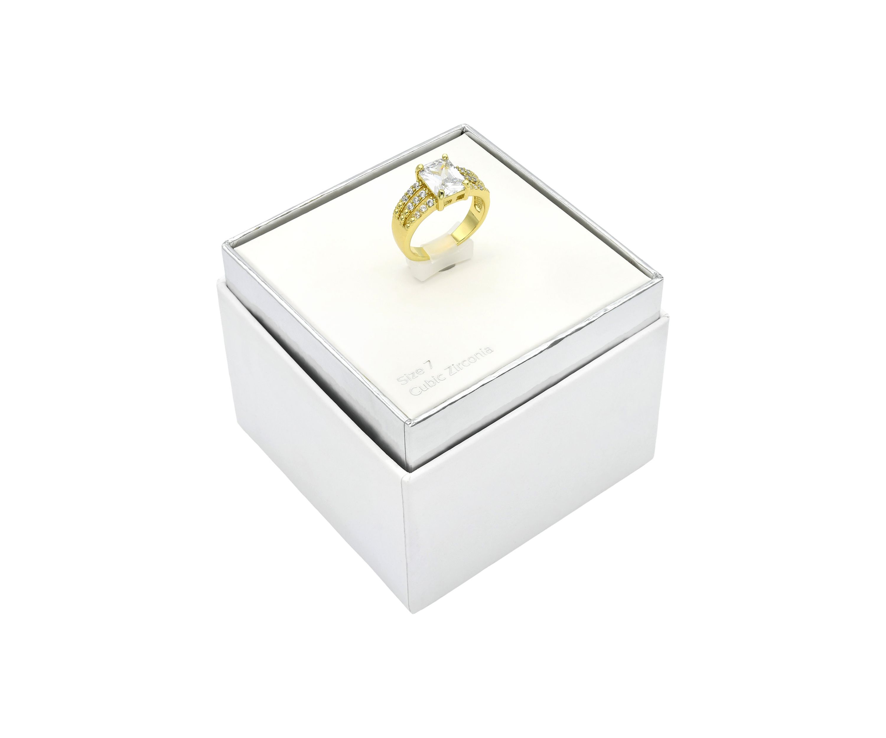 Lab Grown Gold Tone Emerald with Pavé Cubic Zirconia Triple Open Band Ring