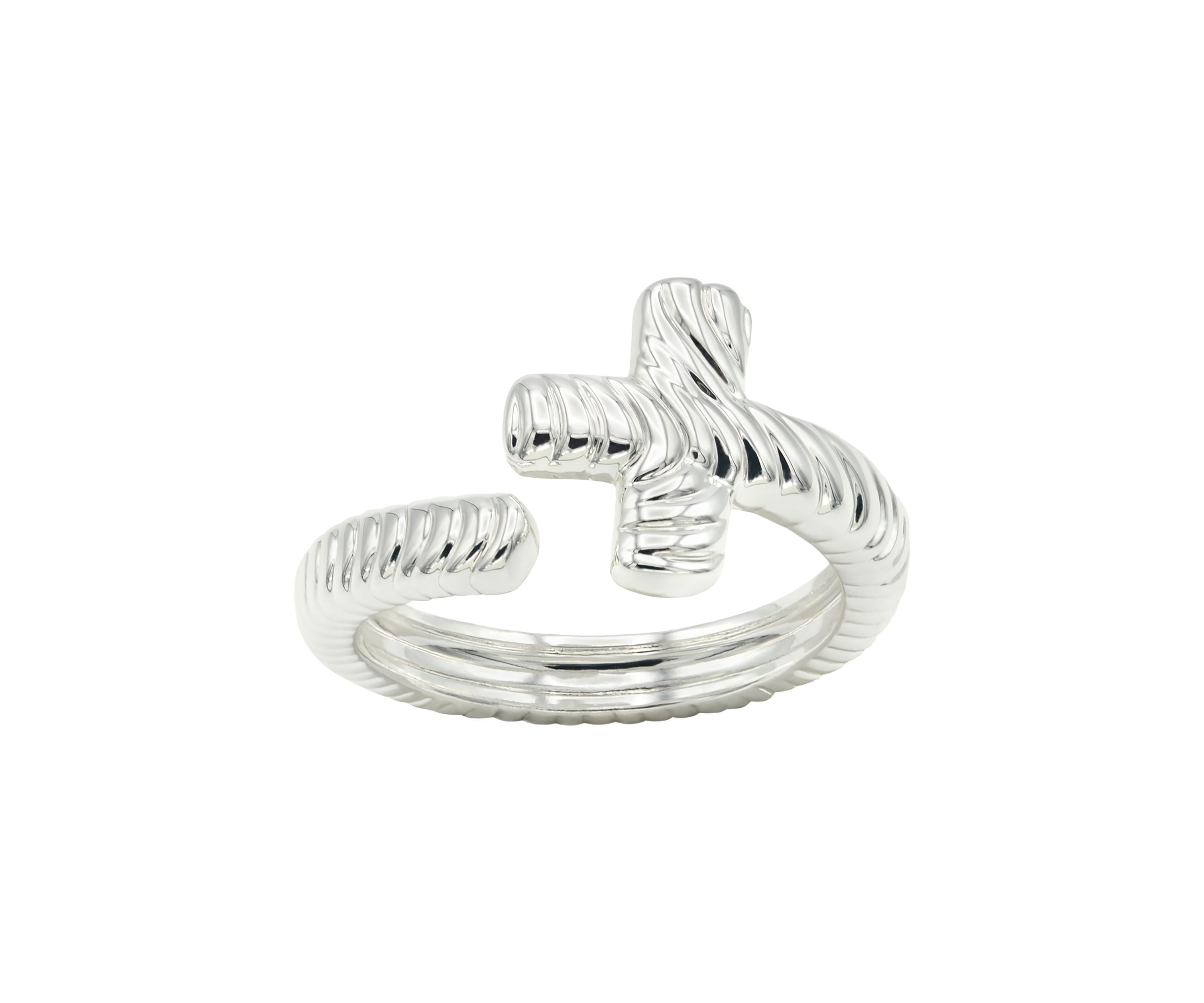 Silver Tone Textured Cross Wrap Ring