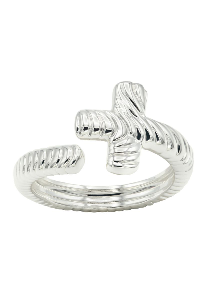 Silver Tone Textured Cross Wrap Ring