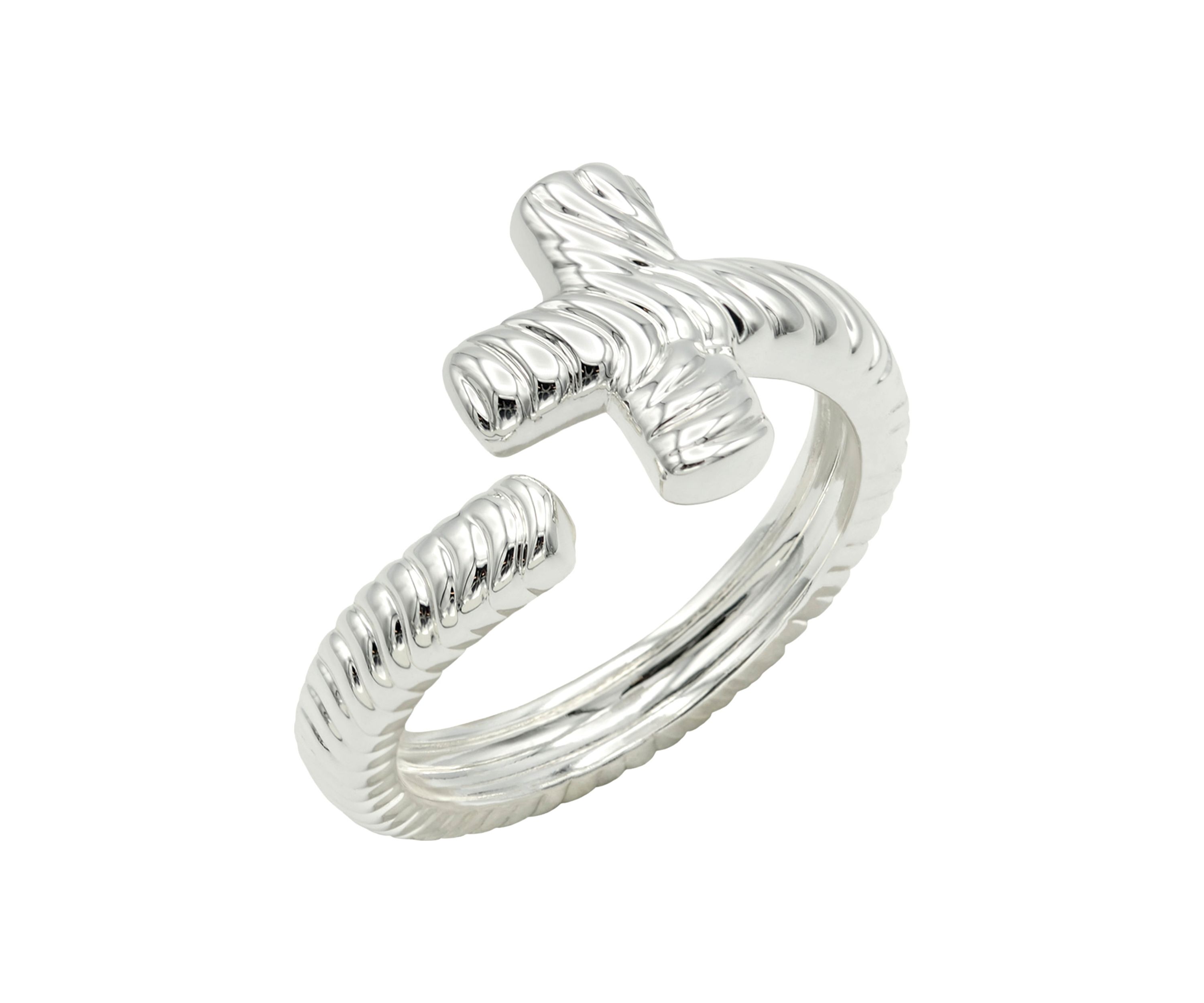 Silver Tone Textured Cross Wrap Ring