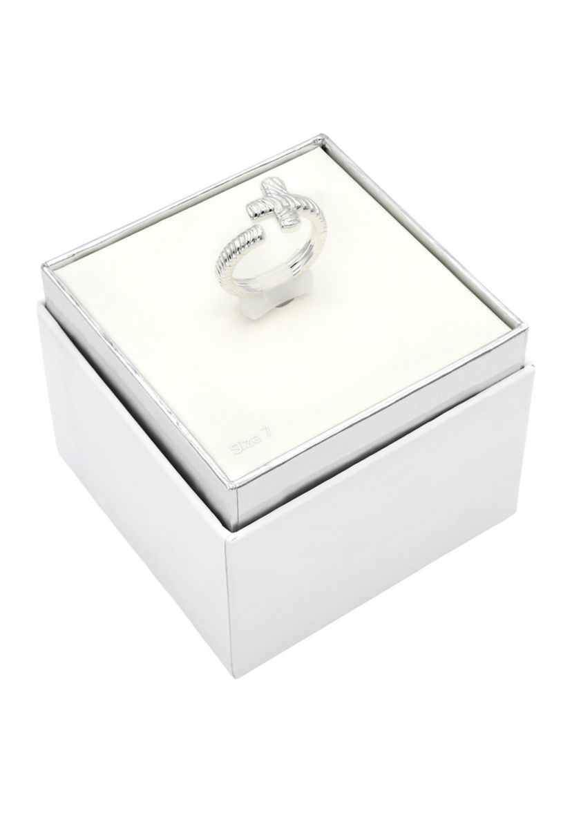 Silver Tone Textured Cross Wrap Ring