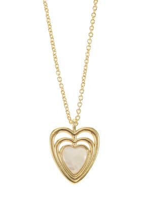 Wonderly Gold Tone with Mother of Pearl Heart Pendant Necklace, 18 in