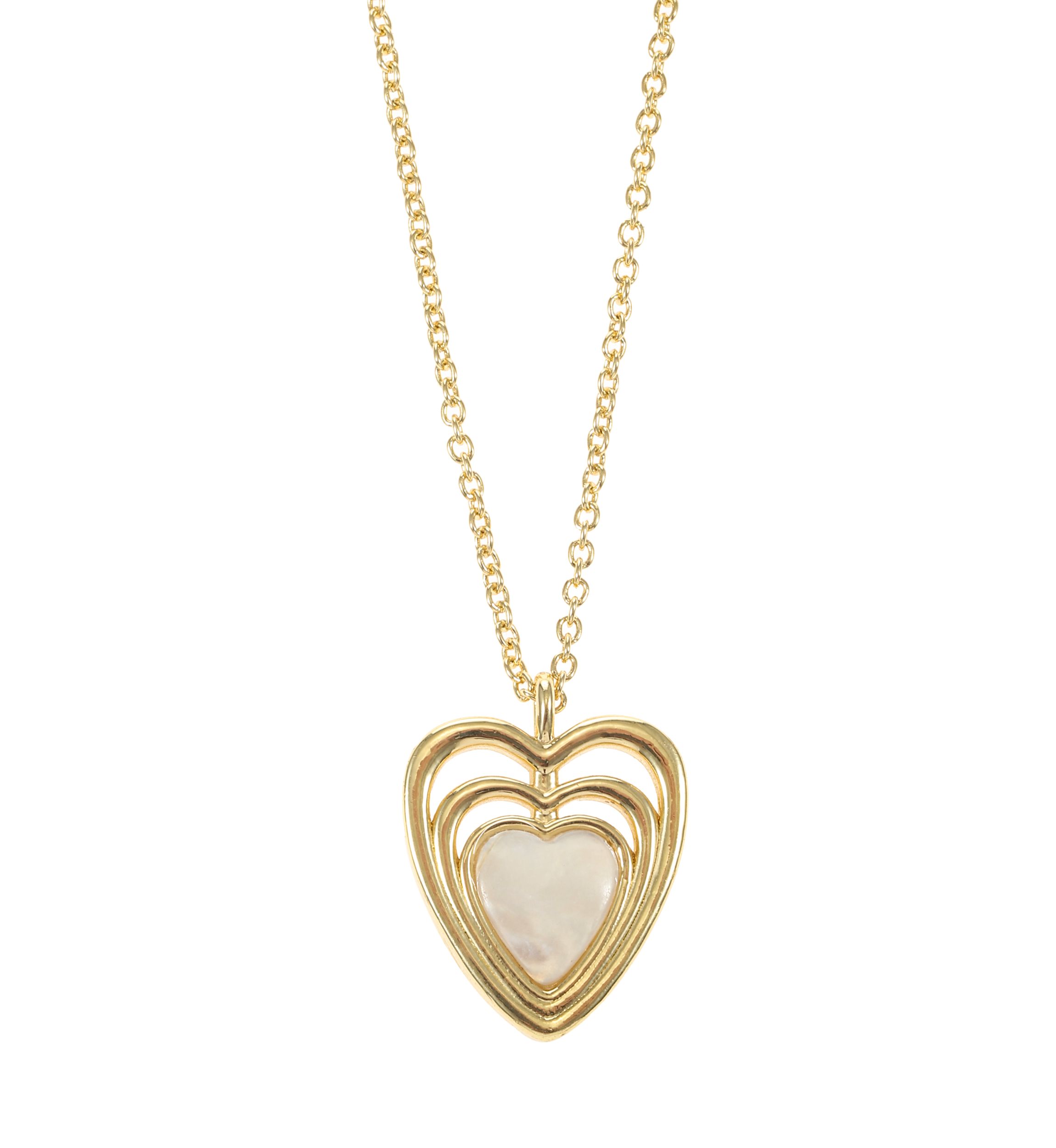 Lab Grown Gold Tone with Mother of Pearl Heart Pendant Necklace