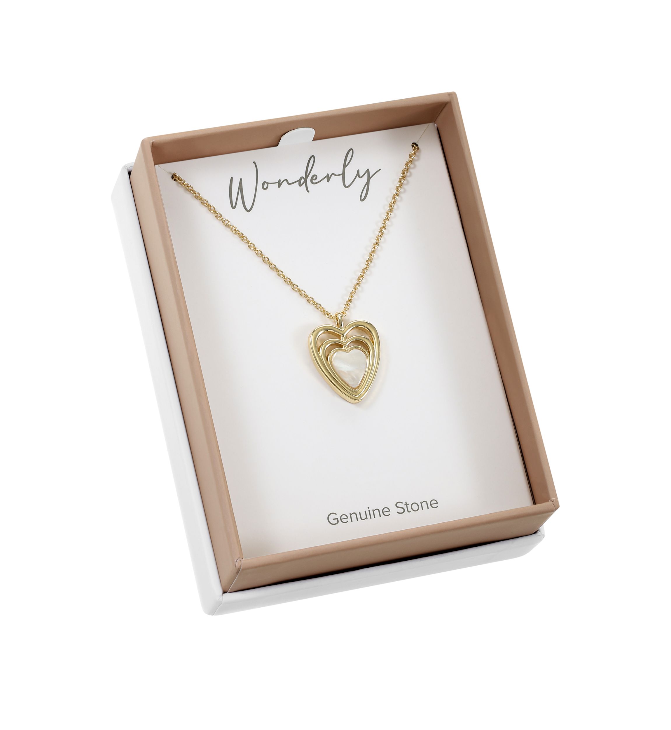 Lab Grown Gold Tone with Mother of Pearl Heart Pendant Necklace