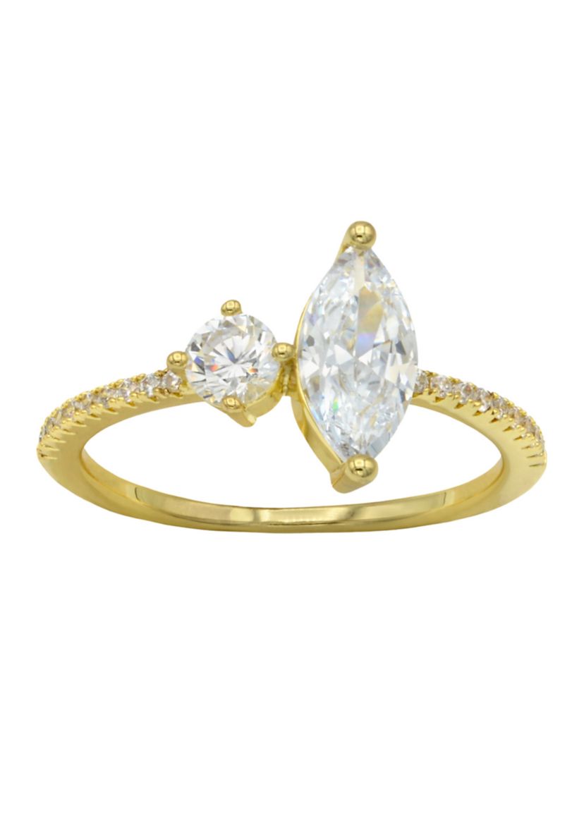 Lab Grown Gold Tone Marquise and Round CZ with Pave Band Ring