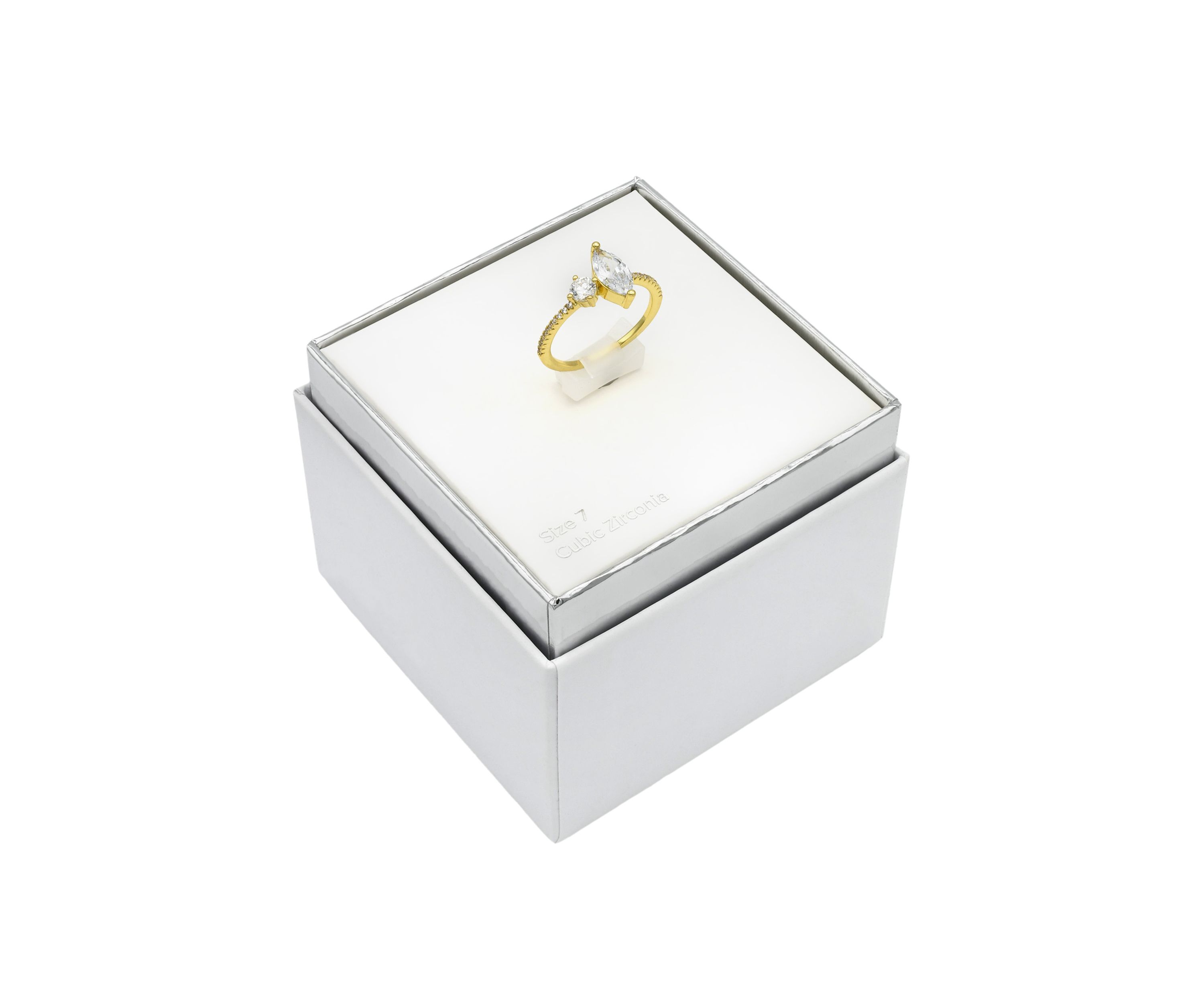 Lab Grown Gold Tone Marquise and Round CZ with Pave Band Ring