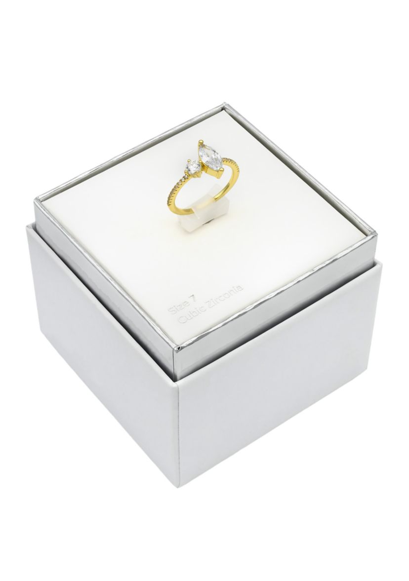 Lab Grown Gold Tone Marquise and Round CZ with Pave Band Ring