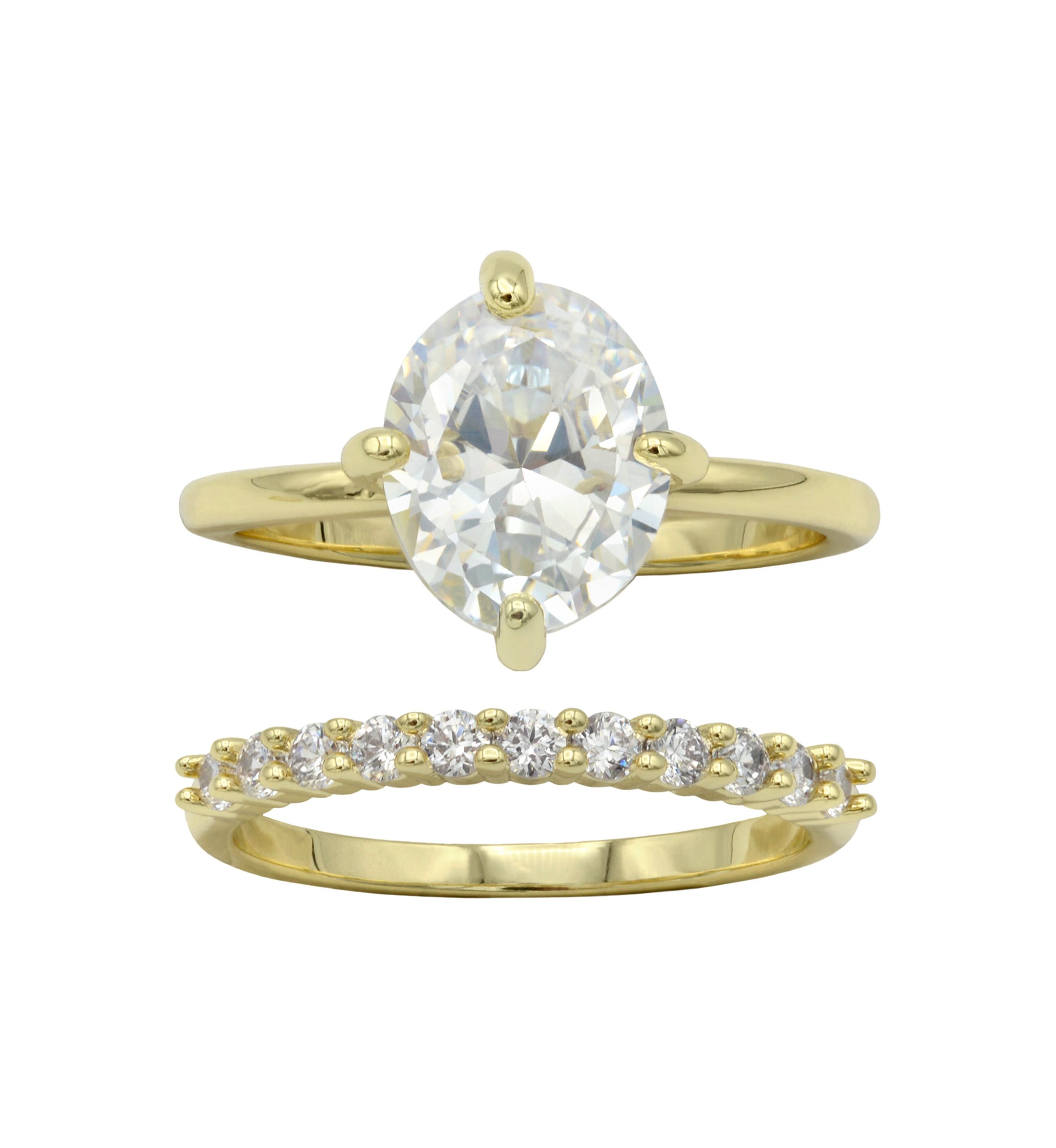 Gold Tone CZ Oval Engagement Ring Set