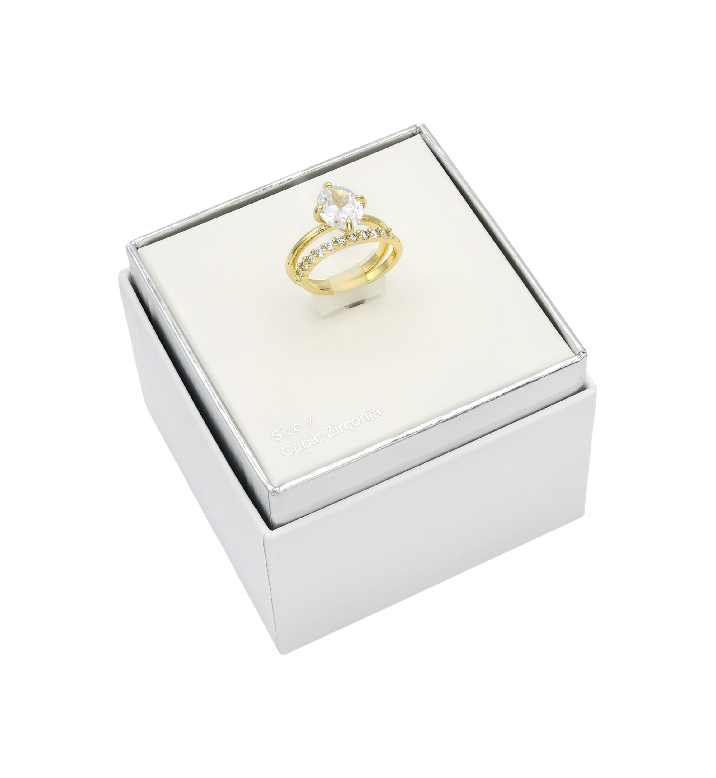 Gold Tone CZ Oval Engagement Ring Set
