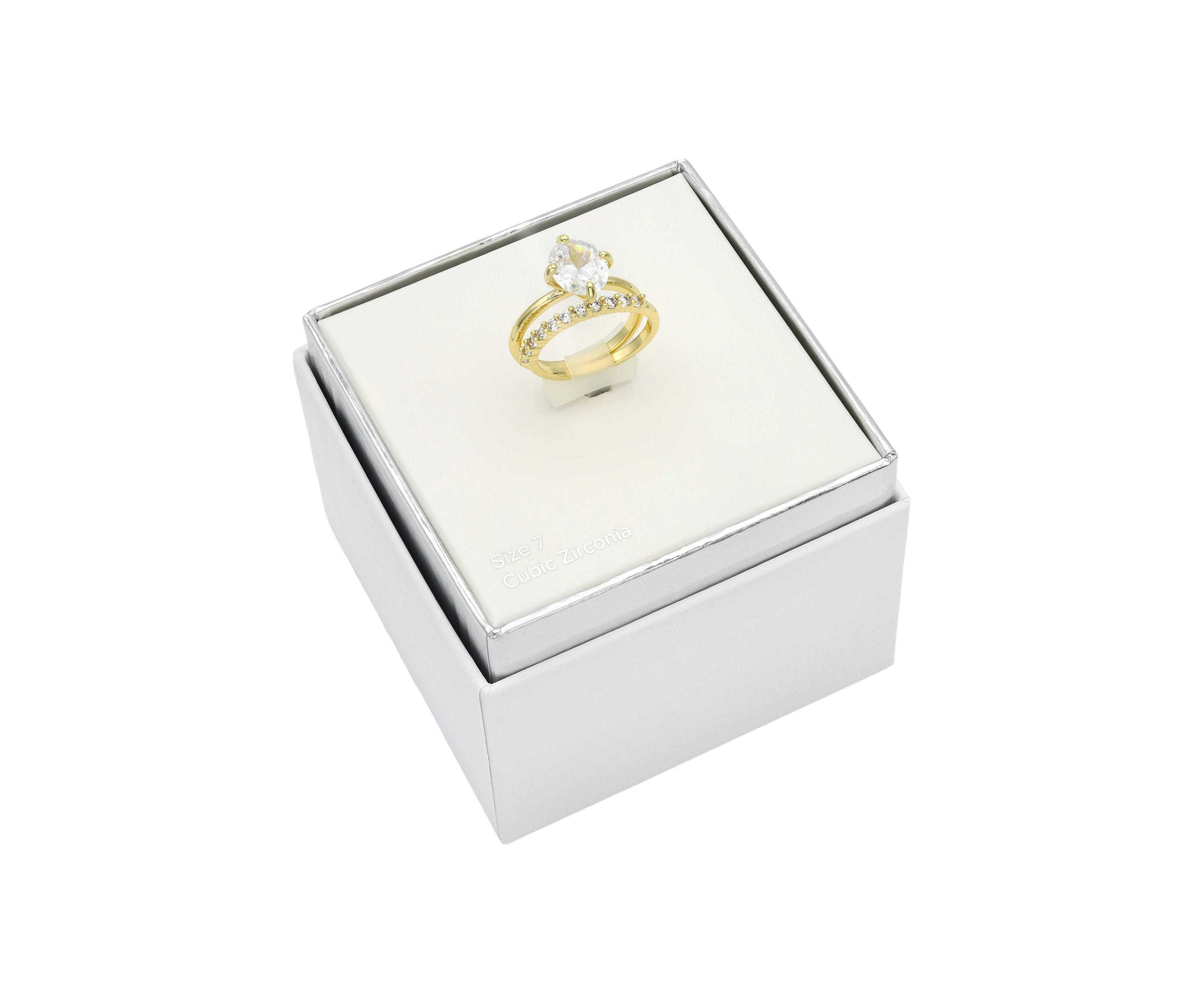 Gold Tone CZ Oval Engagement Ring Set