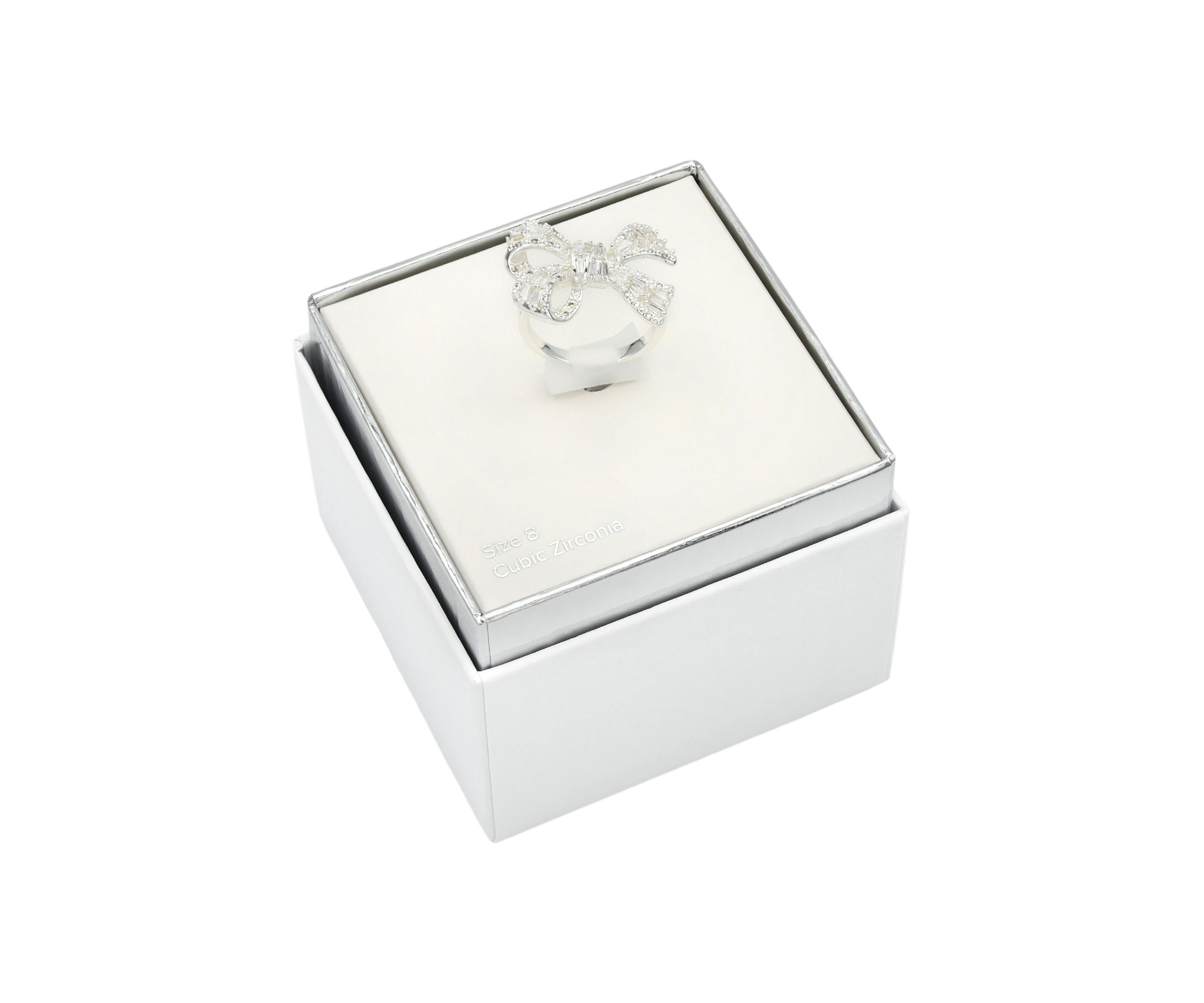 Lab Grown Silver Tone CZ Baguette Bow Ring