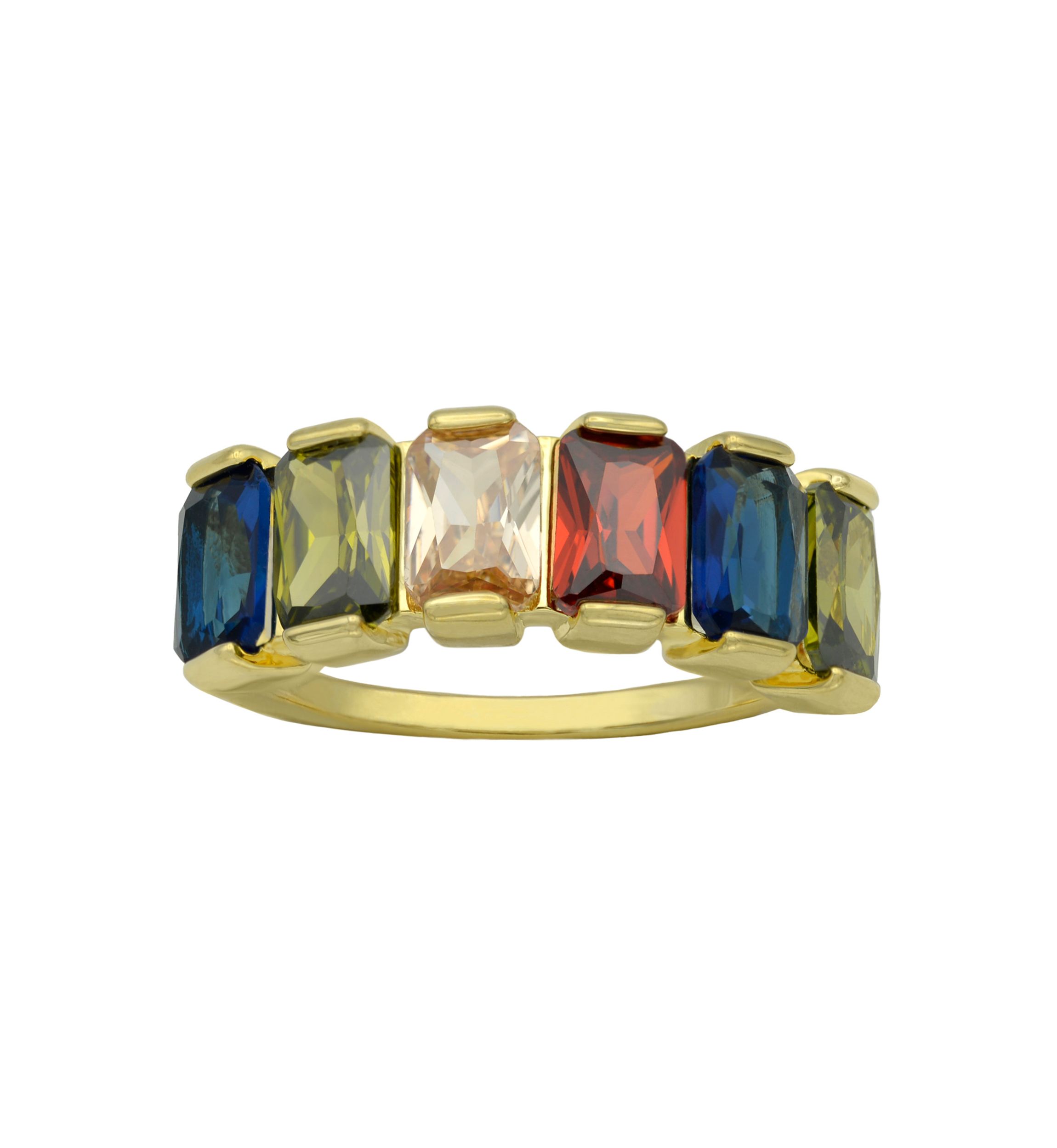 Lab Grown  Gold Tone Multicolor CZ Baguette Band Ring