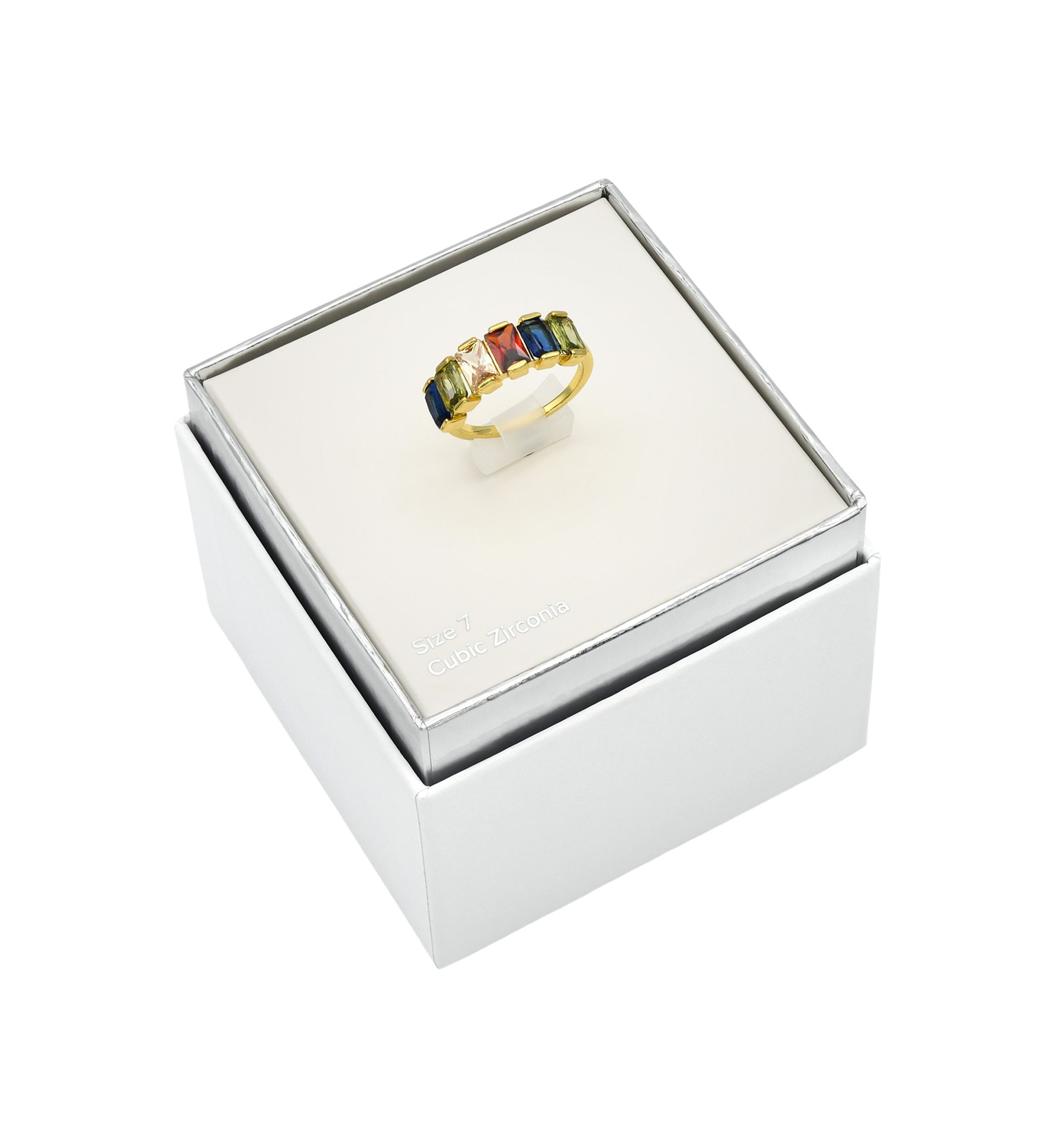 Lab Grown  Gold Tone Multicolor CZ Baguette Band Ring