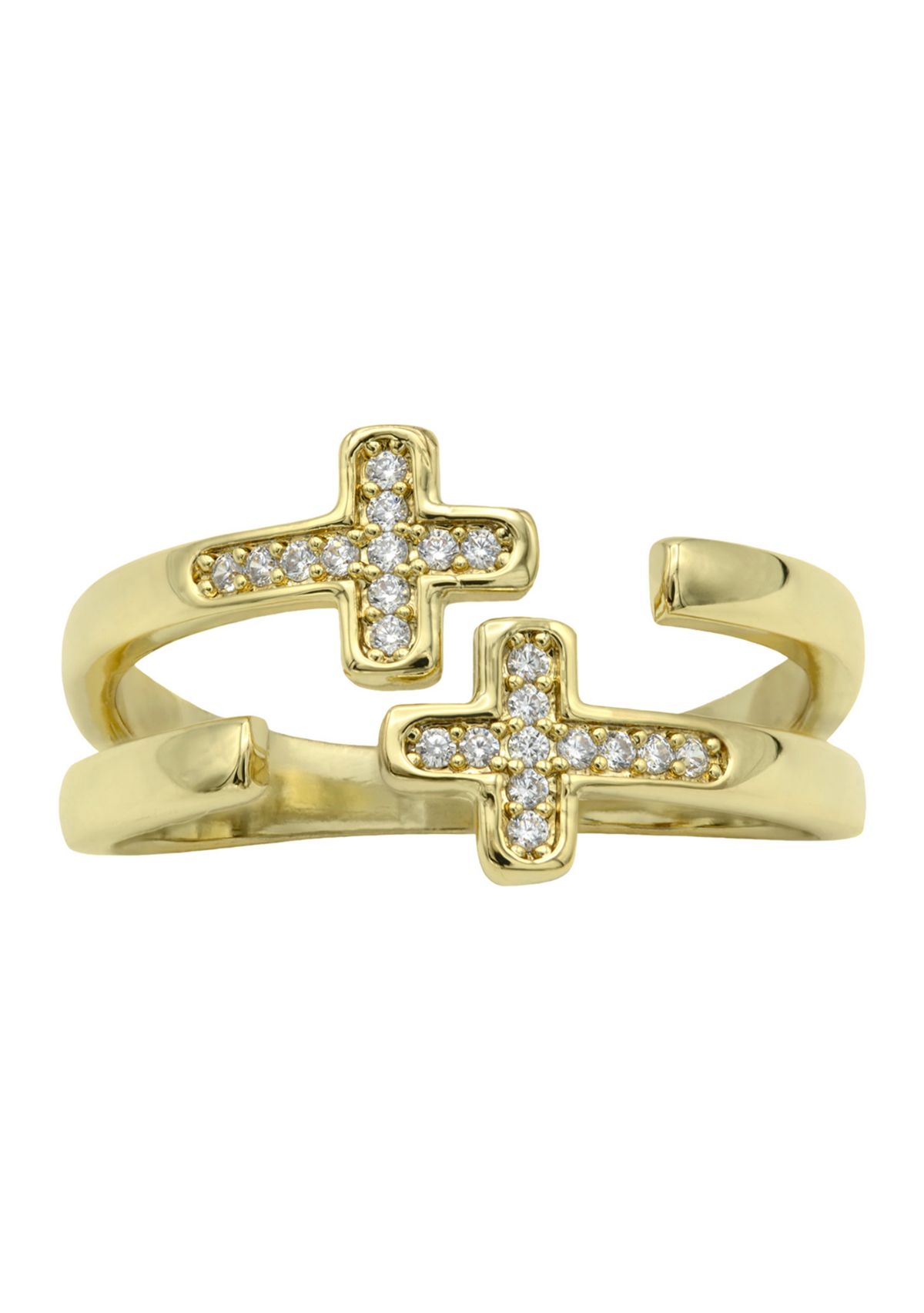 Lab Grown Created Gold Tone Double CZ Cross Open Wrap Band