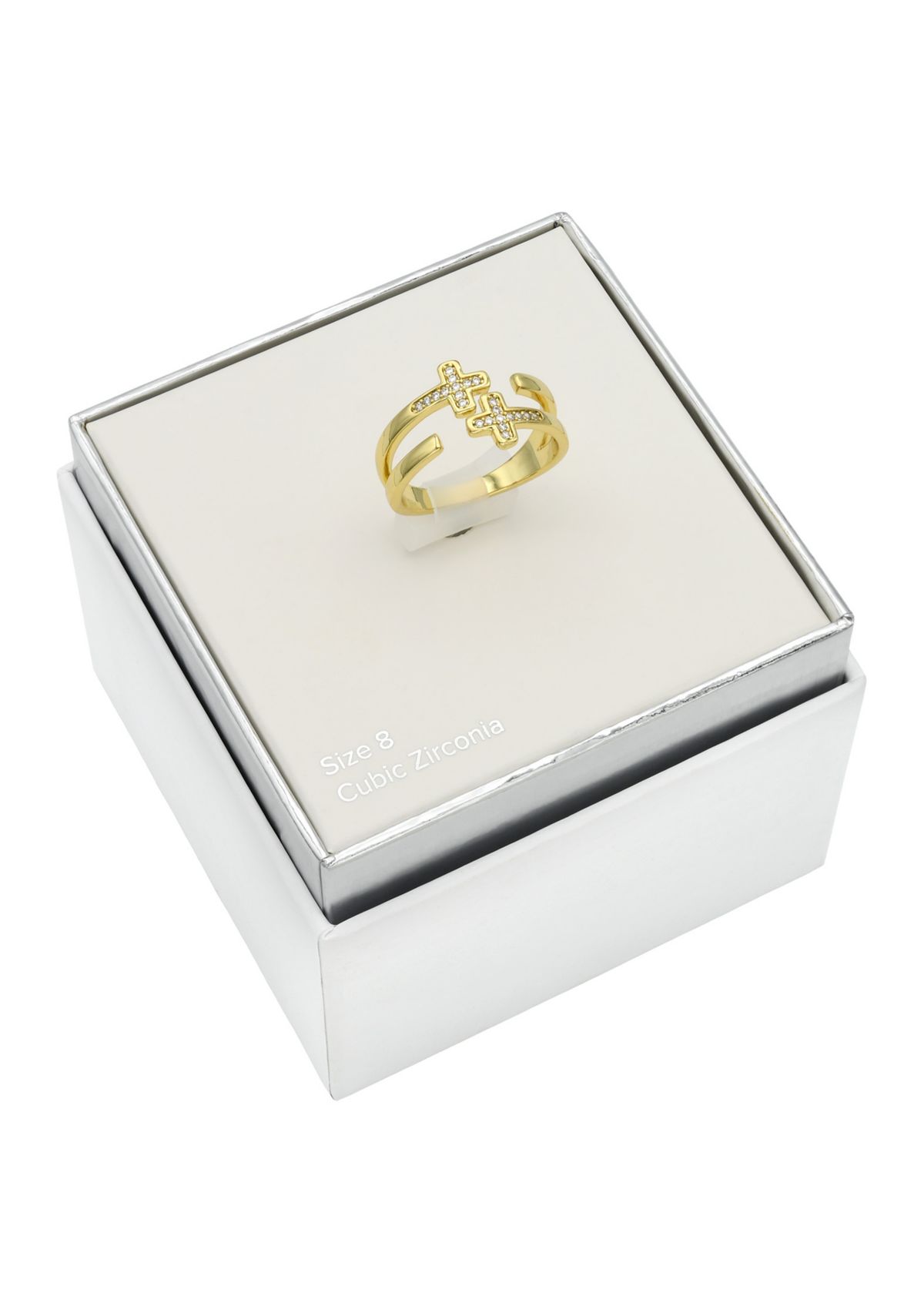 Lab Grown Created Gold Tone Double CZ Cross Open Wrap Band