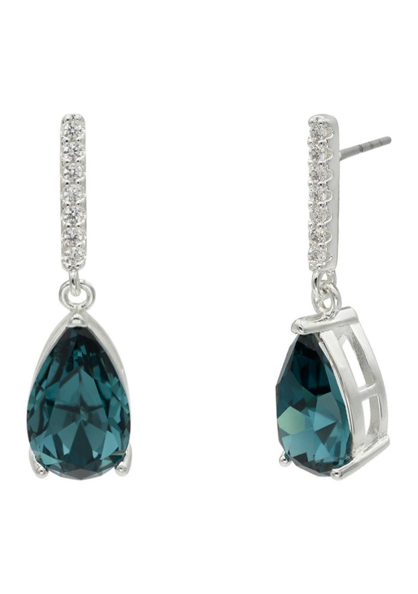 Blue Pear Crystal CZ Pave Drop Earrings