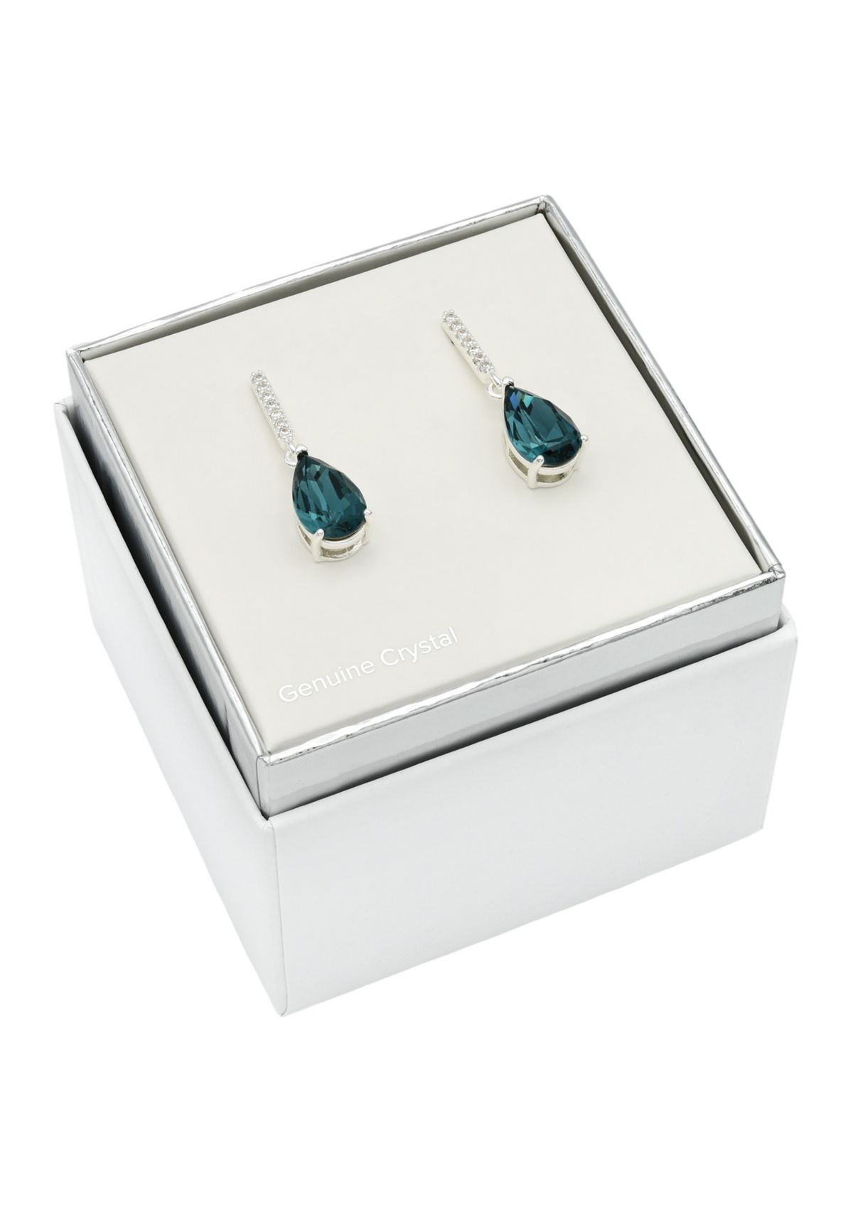 Blue Pear Crystal CZ Pave Drop Earrings