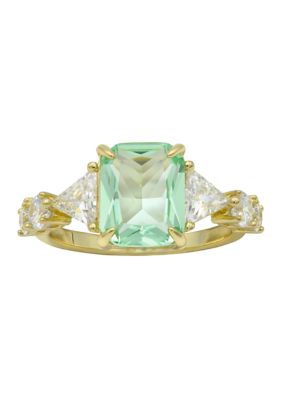 evie & emma Lab Grown Gold Tone Round Crystal with Baguette Cubic Zirconia Ring