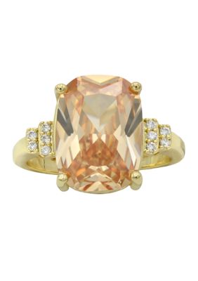 evie & emma Lab Grown Jonquil Elongated Cushion Crystal with Cubic Zirconia Baguette Ring