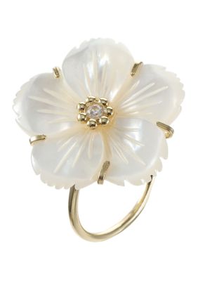 evie & emma Lab Grown White Flower and Clear Cubic Zirconia Ring, 7