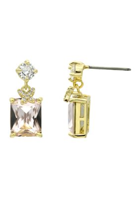 evie & emma Square Crystal and Round CZ Drop Earrings, Pink