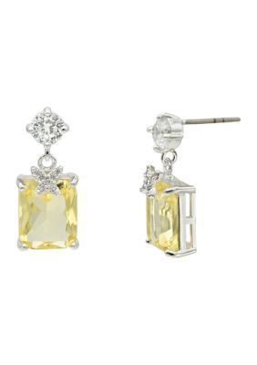 evie & emma Square Crystal and Round CZ Drop Earrings