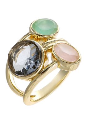 evie & emma Lab Grown Gold Tone Round Multicolor Crystal Wrap Ring, 7