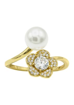 evie & emma Flower Pearl Cubic Zirconia Statement Ring