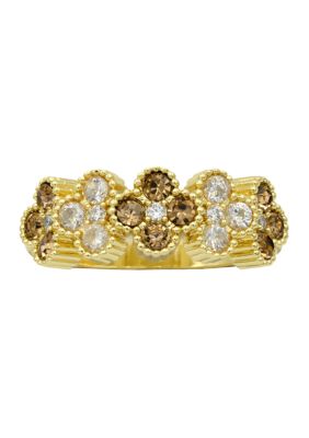 evie & emma Champagne Cubic Zirconia Flower Band Ring
