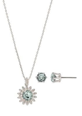 evie & emma Azore Crystal and Cubic Zirconia Flower Halo Pendant and Stud Earring Set