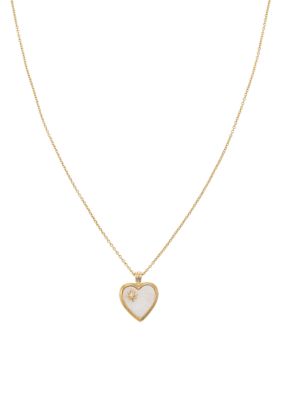 Wonderly Mother of Pearl Heart Pendant with Cubic Zirconia Starburst Necklace