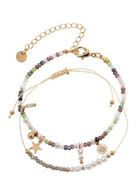 Wonderly Multicolor Beaded with Star Charm Bracelet Set, 8 in