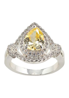 evie & emma Silver Plated Jonquil Cubic Zirconia Pear Double Halo Ring