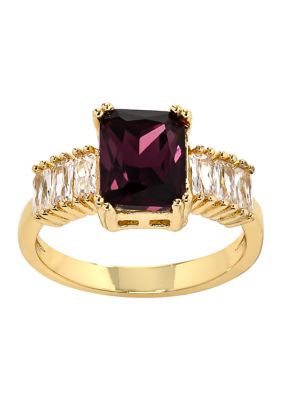 evie & emma Gold Plated Amethyst Cubic Zirconia Emerald Cut Baguette Pave Band Ring