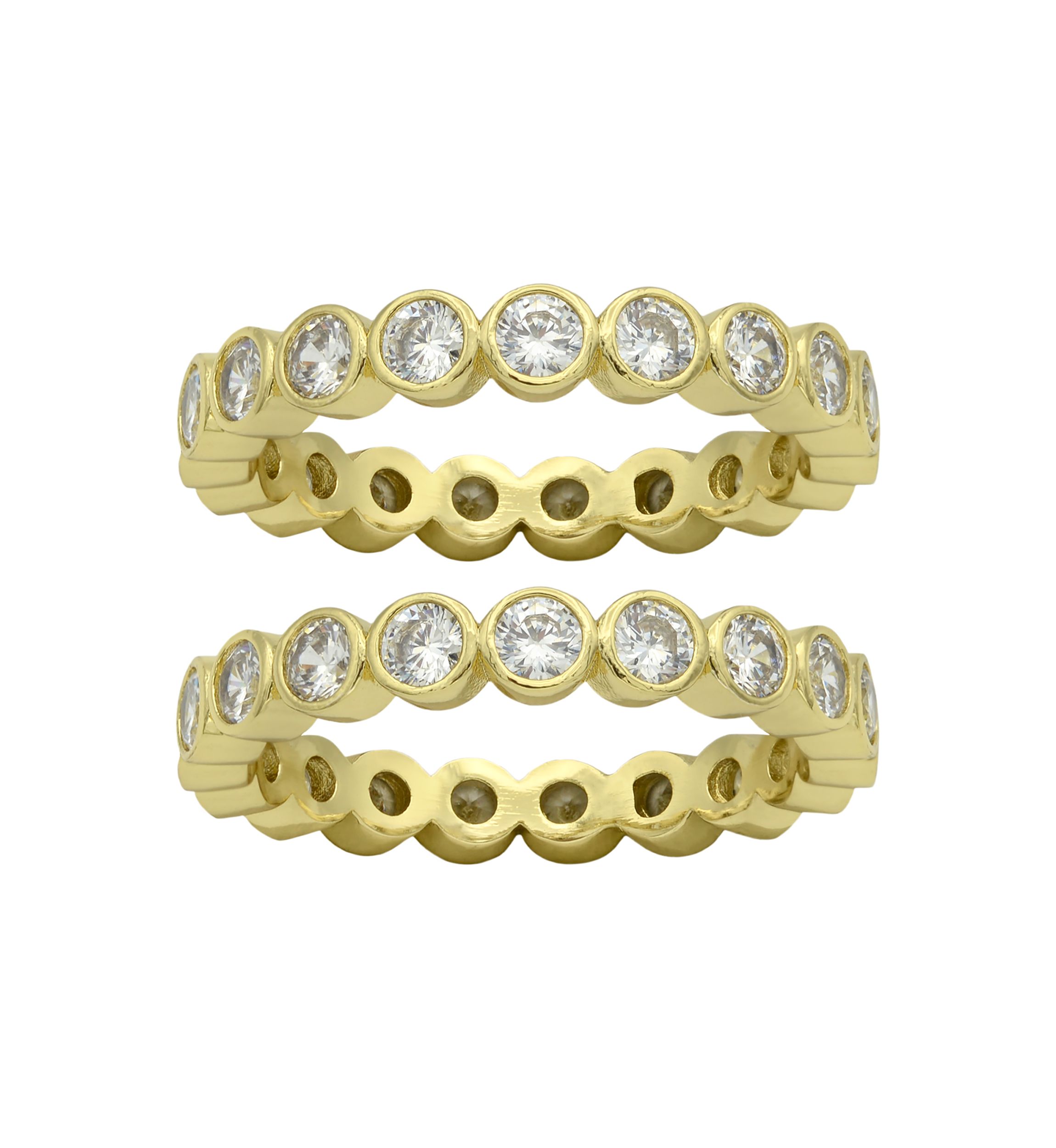 Lab Grown Gold Tone Bezel Cut Round Cubic Zirconia Duo Band Ring Set