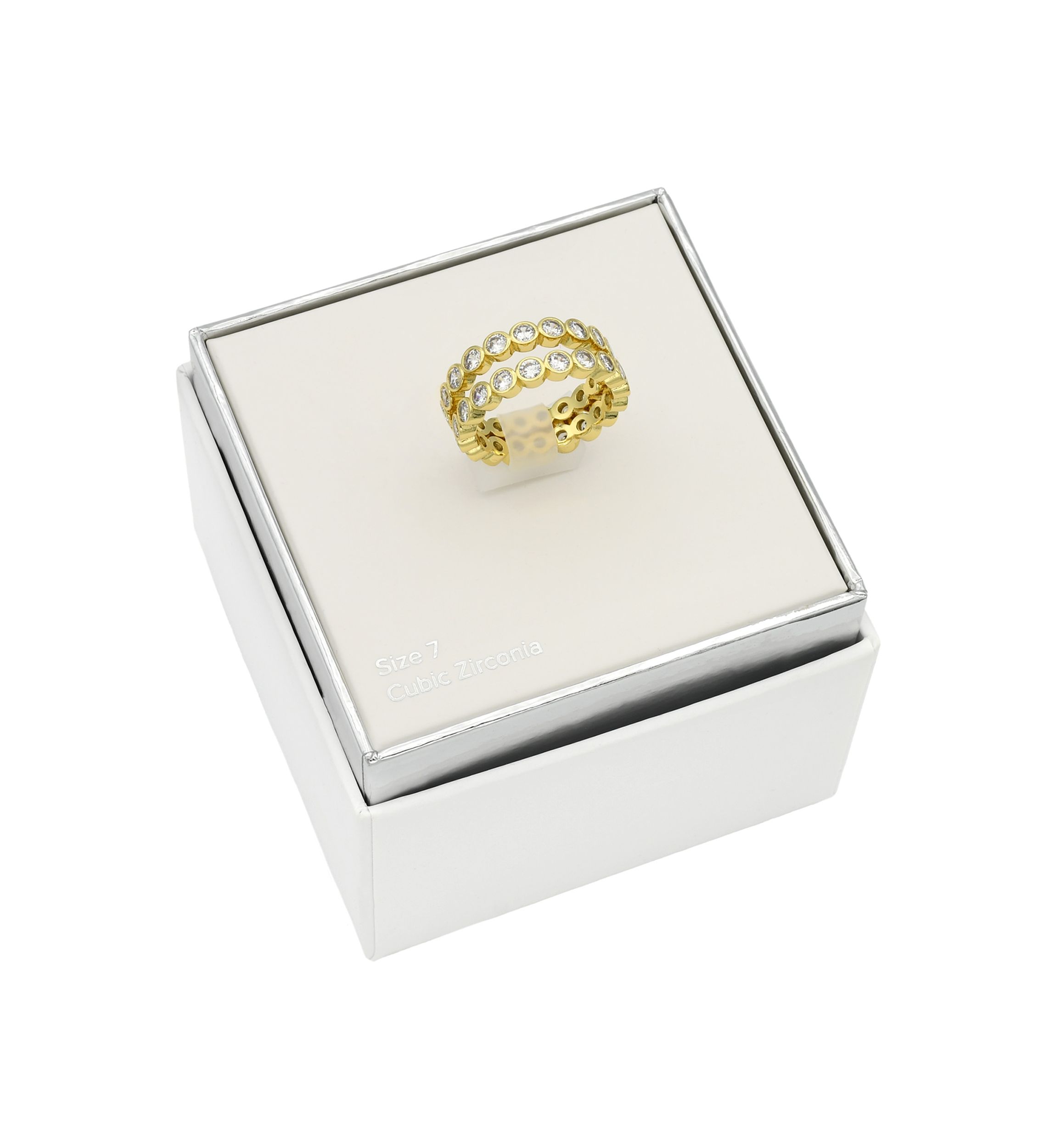 Lab Grown Gold Tone Bezel Cut Round Cubic Zirconia Duo Band Ring Set
