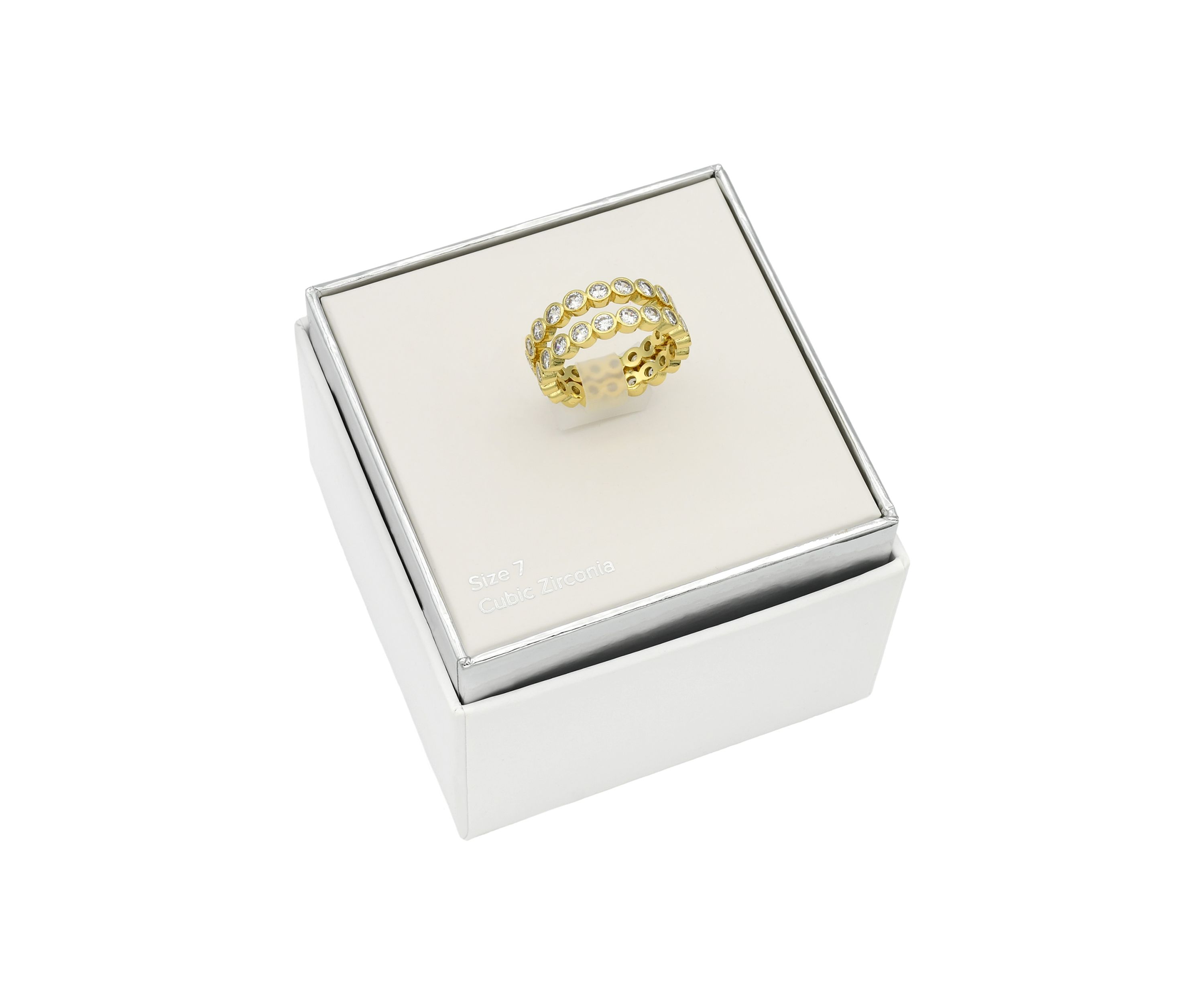 Lab Grown Gold Tone Bezel Cut Round Cubic Zirconia Duo Band Ring Set