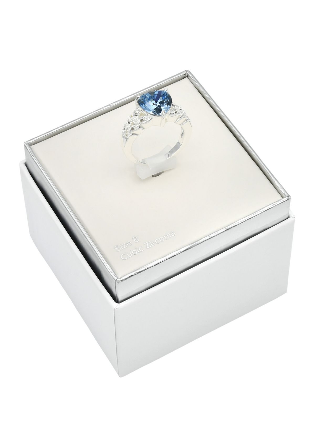 Silver Tone Light Sapphire Heart Woven Band Ring