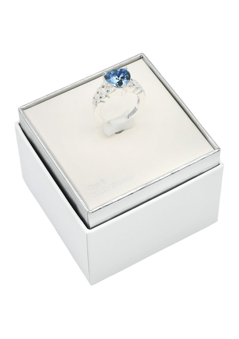Silver Tone Light Sapphire Heart Woven Band Ring